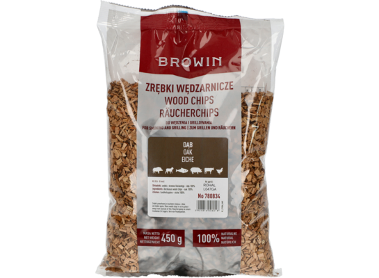 Zrębki wędzarnicze dąb 450 g klasa 8 Browin