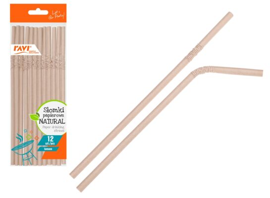 Słomki papierowe łamane Natural 12 sztuk brązowy