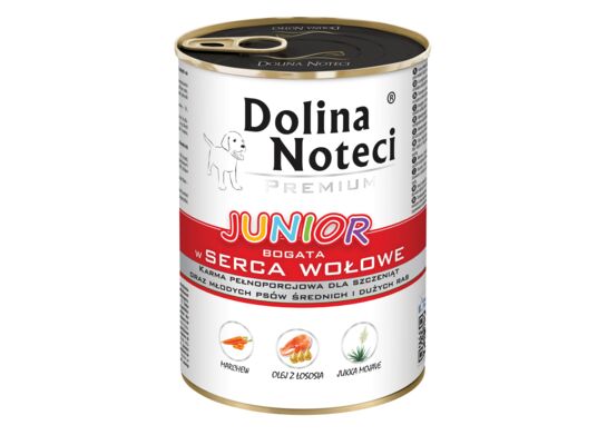 Karma mokra dla psa BOGATA W SERCA WOŁOWE JUNIOR 400 g Dolina Noteci