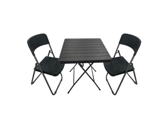 Zestaw balkonowy plastikowy stolik + 2 krzesła czarny
