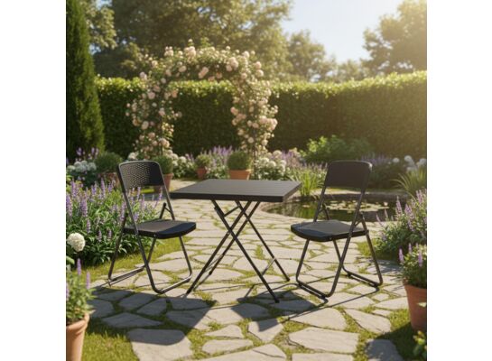 Zestaw balkonowy plastikowy stolik + 2 krzesła czarny