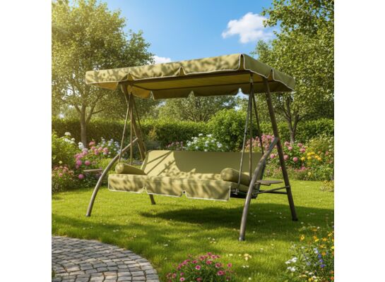Huśtawka ogrodowa rozkładana z daszkiem zielona 210 x 118 x 168 cm