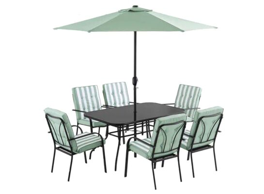 Zestaw mebli z parasolem biało-miętowy