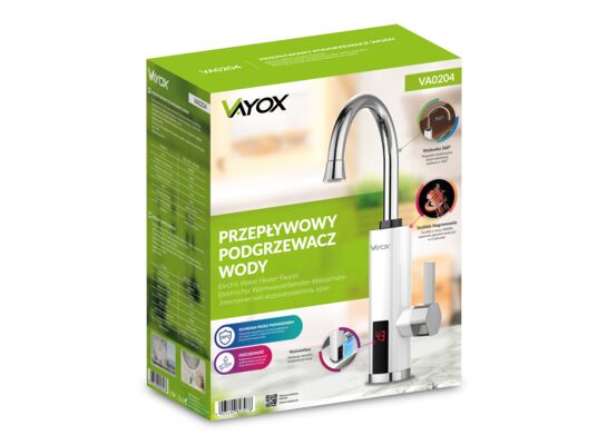 Przepływowy podgrzewacz wody pionowy biały VA0204 Vayox