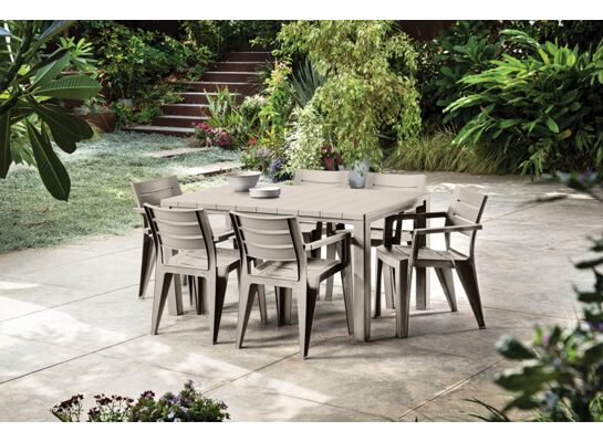 Zestaw ogrodowy Julie 6 krzeseł + stół 147 x 90 cm w kolorze cappuccino