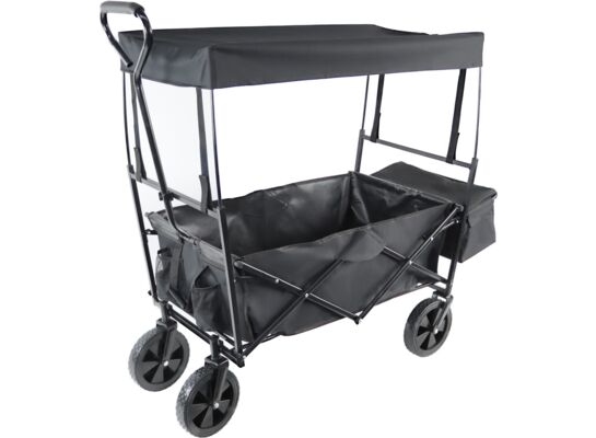 Wózek turystyczny plażowy z daszkiem i rączką czarny