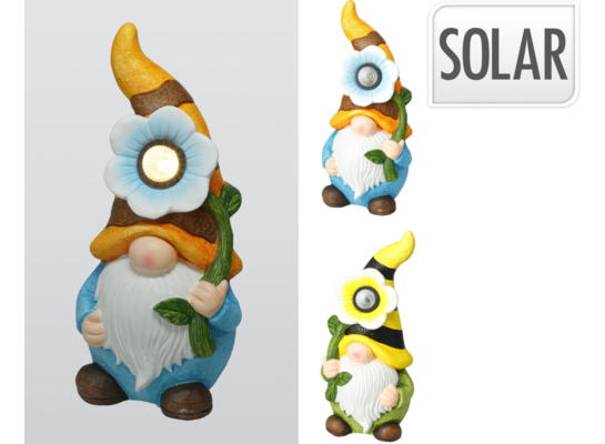 Figurka solarna gnom z kwiatem 18 x 16 x 42 cm różne wzory