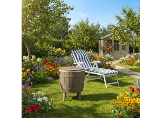 Stolik beczka z chłodziarką 37 l kremowo-brązowy