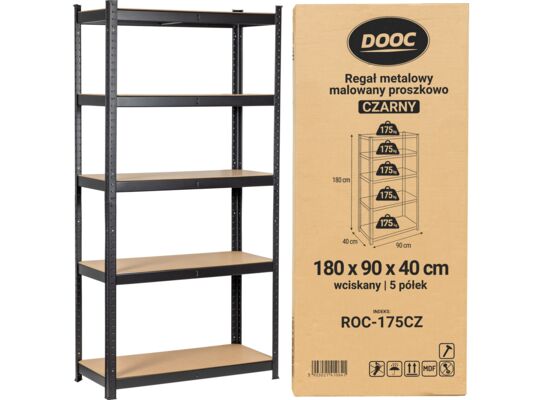 Regał metalowy malowany proszkowo180 x 90 x 40 cm czarny