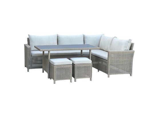 Narożnik ogrodowy ze stołem i 2 pufami technorattan LEKO