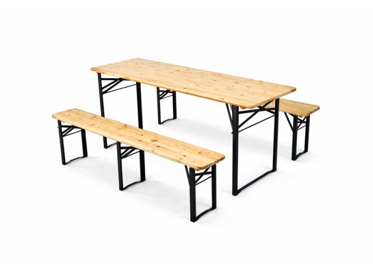 Zestaw stół 176 cm i 2 ławki kempingowe drewniane