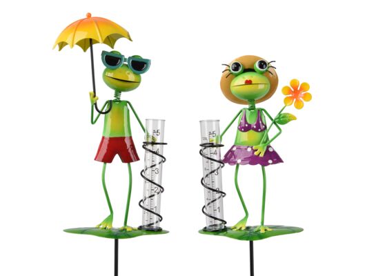 Dekoracja metalowa żaba z miarką opadów deszczu mix wzorów