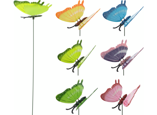 Dekoracja plastikowa motyl na metalowym piku mix kolorów