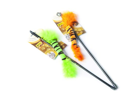 Wędka dla kota ogonek z piórkami pomarańczowy Dingo