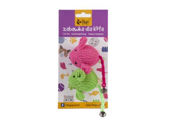 Zabawka dla kota, myszki z włóczki - 2 sztuki zielona + różowa, Dingo