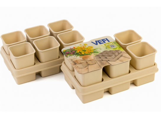 Podwójny zestaw doniczki 8 cm z podstawkami beżowe VEFI