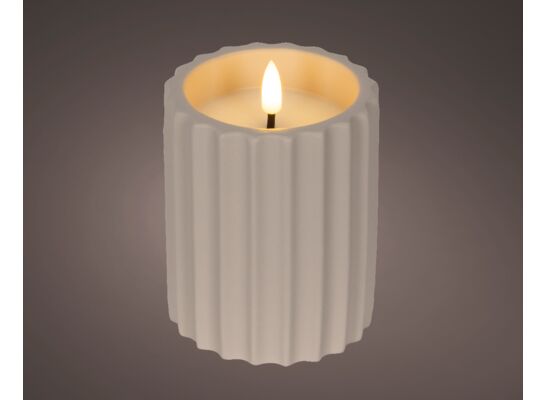 Świeca ryflowana LED mała kremowa