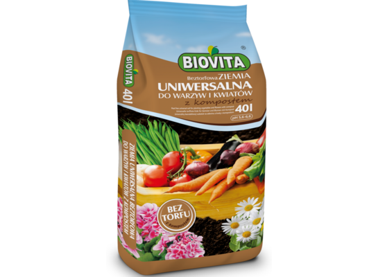 Beztorfowa ziemia uniwersalna do warzyw i kwiatów z kompostem 40 l BIOVITA