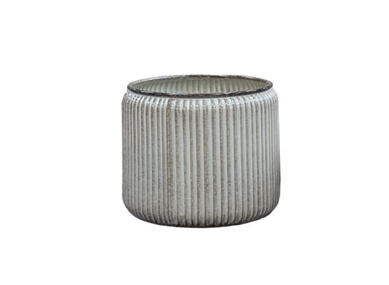 Donica metalowa CYLINDERO STRIPE śr. 20 cm wys. 16 cm beżowa