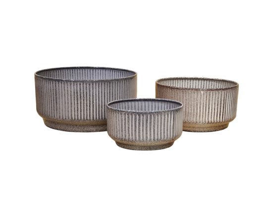 Donica metalowa NILGIRI STRIPE BOWL śr. 30 cm wys. 16 cm szara