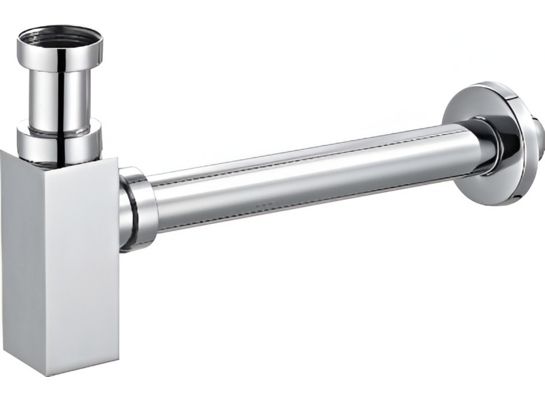 Półsyfon umywalkowy chromowany, odejście proste, butelka kwadratowa LUX