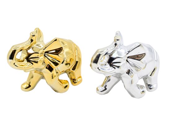 Figurka ceramiczna słoń 12 x 4,5 x 9,5 cm złoty/srebrny