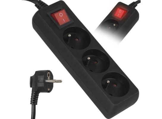 Przedłużacz 3 m 3GN+0+wyłącznik 3x1,0mm 10A IP20 (LB0081B-3) VA0305B-3 czarny Vayox