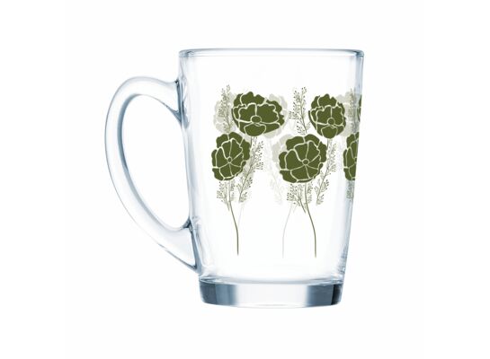 Kubek hartowany Lovisa New Morning 320 ml zielone kwiaty transparentny