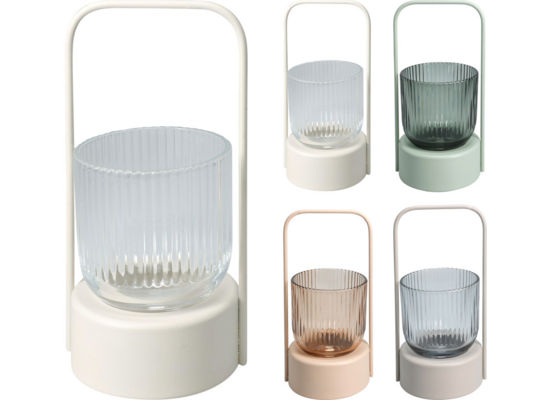 Szklany lampion z metalową rączką mix kolorów