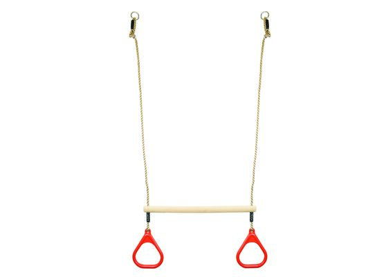 Drewniany trapez z platikowymi uchwytami w kolorze czerwonym