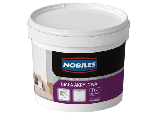 Farba Akrylowa Biała 3 l Nobiles
