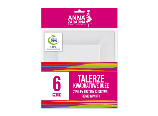 Talerze kwadratowe duże z trzciny cukrowej 6 sztuk ANNA ZARADNA