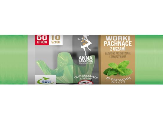 Worki na śmieci uszy MIĘTOWY 60 l 10 sztuk