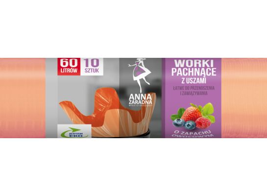 Worki na śmieci uszy OWOCOWY 60 l 10 sztuk