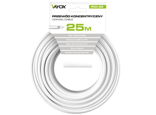 Kabel koncentryczny RG6U 25M PCC-25 Vayox