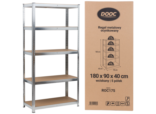 Regał metalowy 5 półek wciskany 180 x 90 x 40 175 kg DOOC