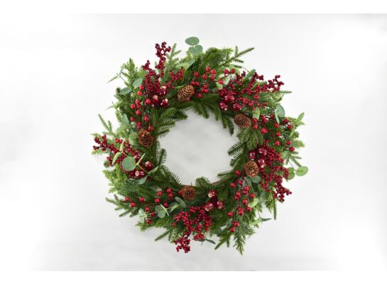 Kwiat sztuczny wianek ozdobny z jarzębiną 55 cm