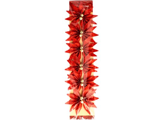 Gwiazda betlejemska z dzwoneczkami 14 cm czerwony 6 sztuk