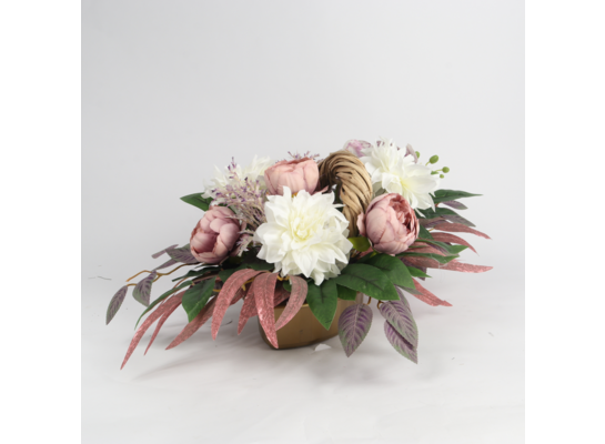 Elegancka kompozycja kwiatowa w podłużnej misie wys. 28 cm