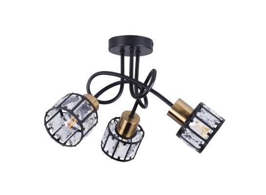 Lampa sufitowa ZAHARA 3x E27, czarno-złota z kryształem