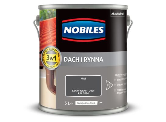 Farba akrylowa Dach i Rynna Szary Grafitowy RAL 7024
5 l Nobiles