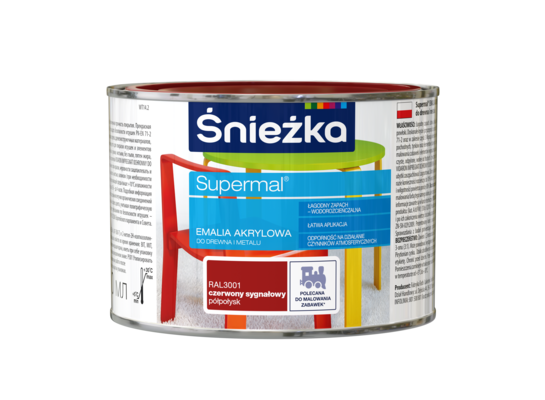 Farba emaliowa Supermal akrylowy RAL3001 Czerwony Sygnałowy półpołysk 0,4 l Śnieżka