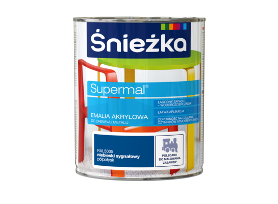 Farba emaliowa Supermal akrylowy RAL5005 Niebieski Sygnałowy półpołysk 0,8 l Śnieżka