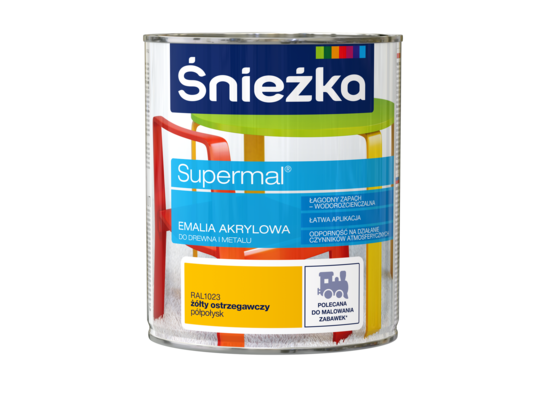 Farba emaliowa Supermal akrylowy RAL1023 Żółty Ostrzegawczy półpołysk 0,8 l Śnieżka