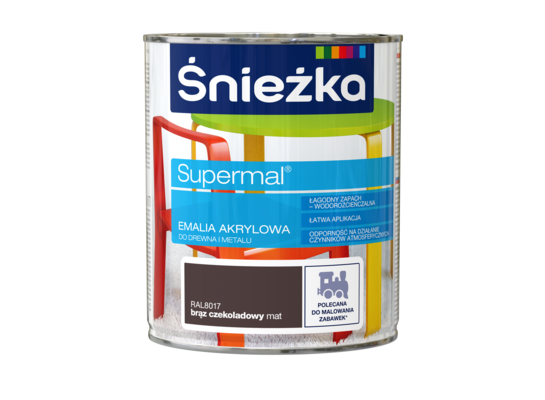 Farba emaliowa Supermal akrylowy RAL8017 brąz czekoladowy mat 0,8 l Śnieżka