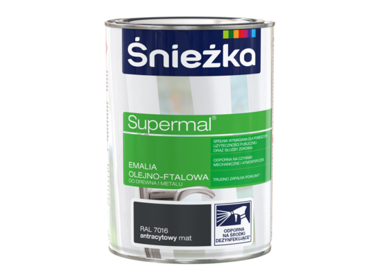 Farba emaliowa olejno-ftalowa Supermal matowy antracytowy RAL7016 0,8 l