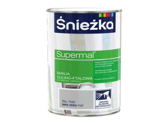 Farba emaliowa olejno-ftalowa Supermal matowy jasny szary RAL7035 0,8 l