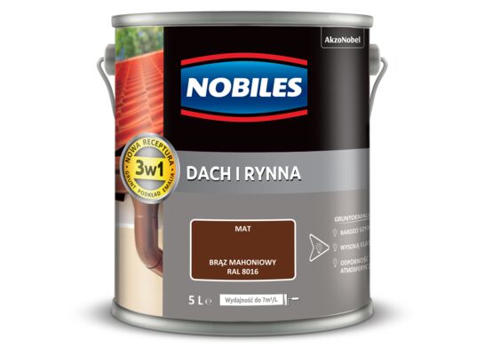 Farba akrylowa Dach i Rynna Brąz Mahoniowy RAL 8017 5 l Nobiles