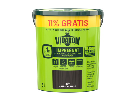 Impregnat Ochronno-Dekoracyjny Ogrodowy antracyt szary R09 5 l VIDARON