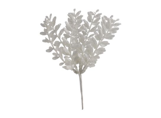 Gałązka listków brokatowa na piku 22 cm biały
